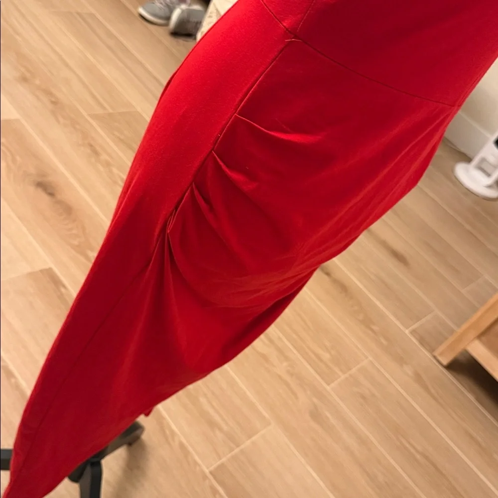 Fleur du Mal Red Deep Plunge Midi Dress with Side Ruching - Picture 8 of 13